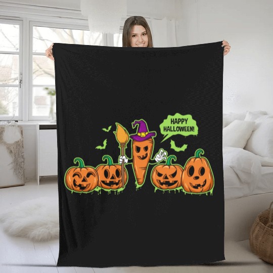 Happy Halloween Carrot Pumpkin Trick Or Treat Fleece Blankets