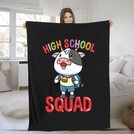 Cow Back To School High School Squad Fleece Blankets