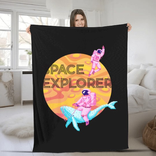 Space Explorer Two Astronauts and A Blue Whale Fleece Blankets