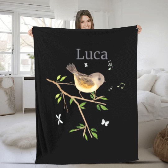 Forest Animal Bird Name Luca Fleece Blankets