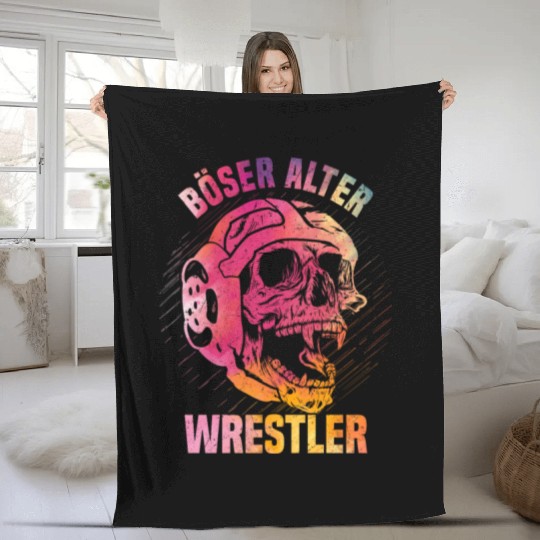 Wrestling Bad Old Wrestler Fleece Blankets