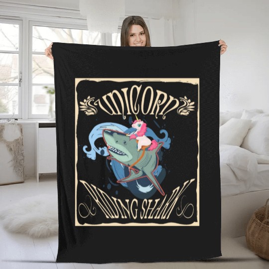 Unicorn Riding Shark Fleece Blankets