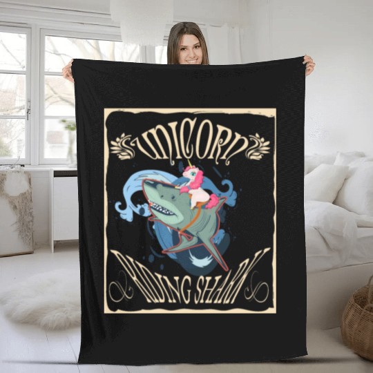 Unicorn Riding Shark Fleece Blankets