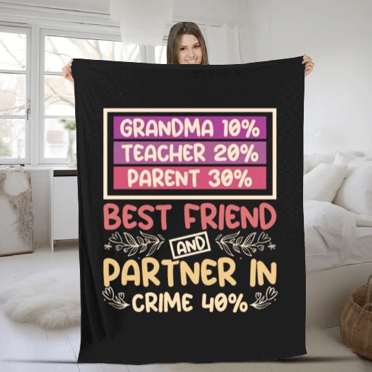 Grandma best friend and partner in crime Fleece Blankets