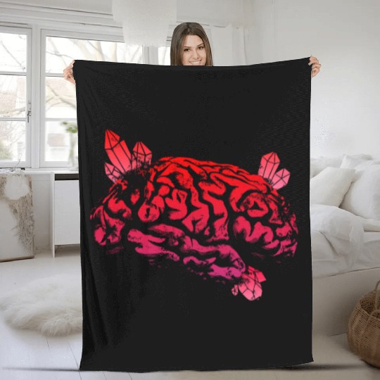Brain with Crystal - Red Fleece Blankets