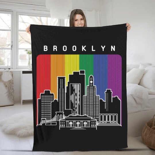 Brooklyn New York Skyline Rainbow Flag Fleece Blankets