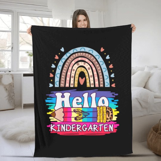 Hello Kindergarten Fleece Blankets Motivational Teacher Fleece Blankets