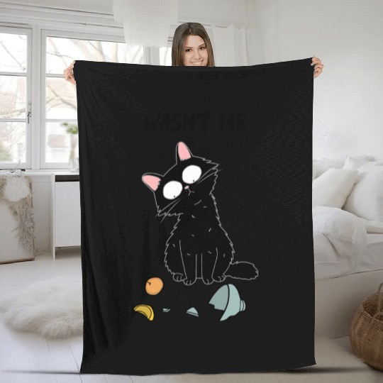 Wasn't Me Naughty Black Cat Design Fleece Blankets