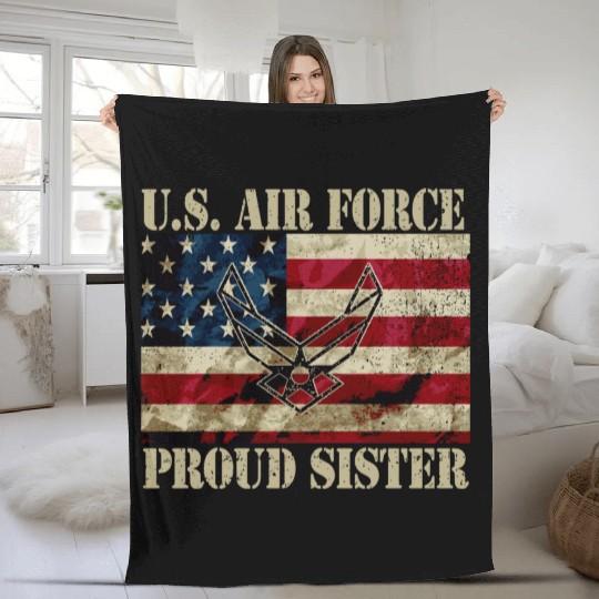 Proud Air Force Sister Military Veteran Pride Us F Fleece Blankets