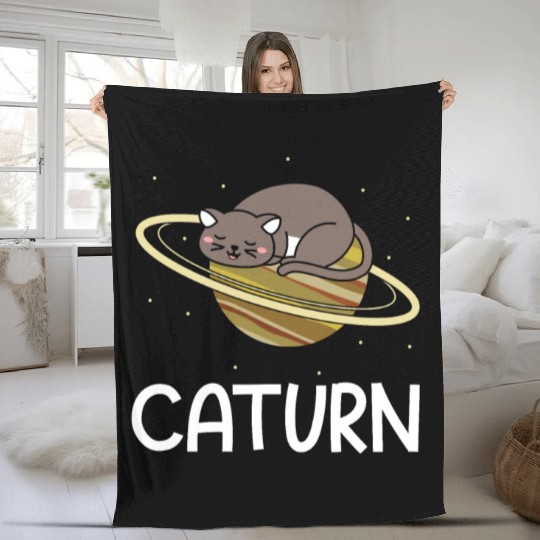 Caturn Cat Owner Saturn Astronomer Astronomy Fleece Blankets