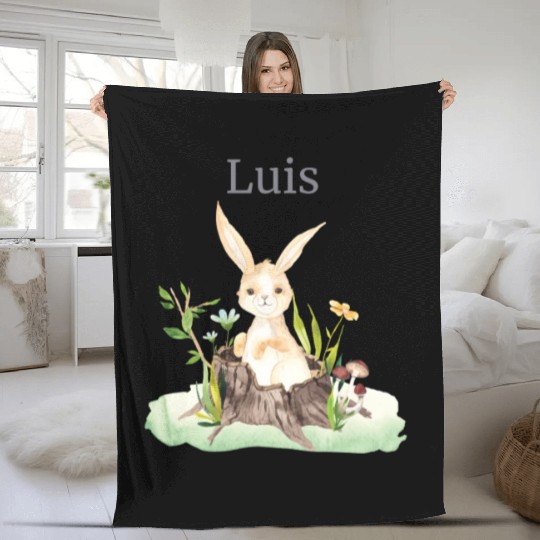 Forest Animal Deer Rabbit Hedgehog Flowers Name Fleece Blankets