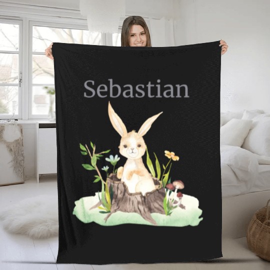 Waldtier Reh Hase Hedgehog Flowers Name Sebastian Fleece Blankets