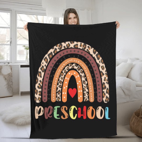Preschool Teacher Leopard Rainbow Back To School Fleece Blankets