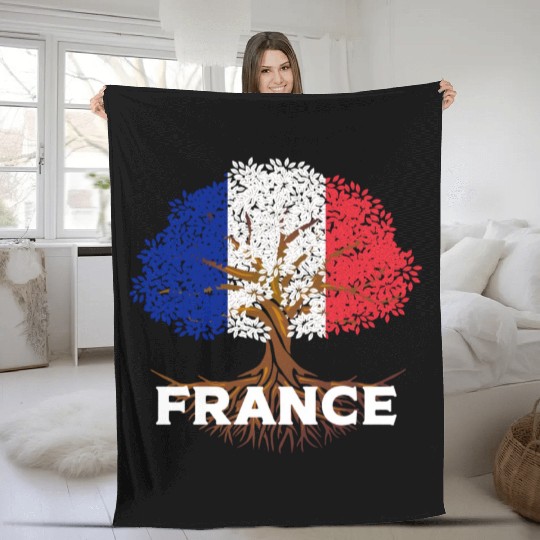 France Flag Tree Fleece Blankets