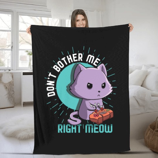 Meow Kawaii Cat Playing Video Game Lover Gaming Fleece Blankets