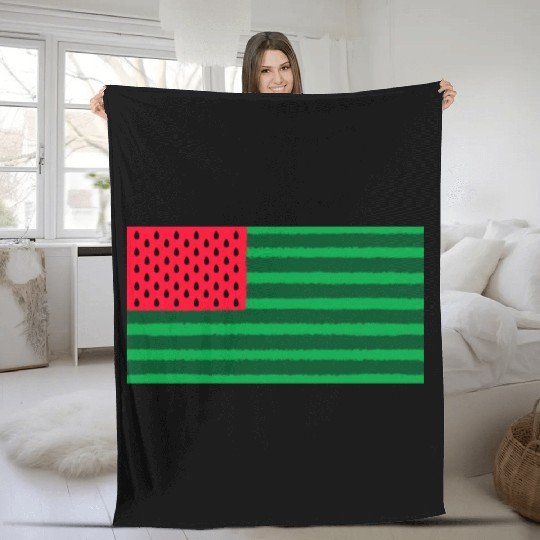 Funny Watermelon Flag USA Fleece Blankets