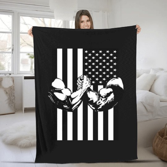Arm Wrestling USA Flag Muscle Fleece Blankets