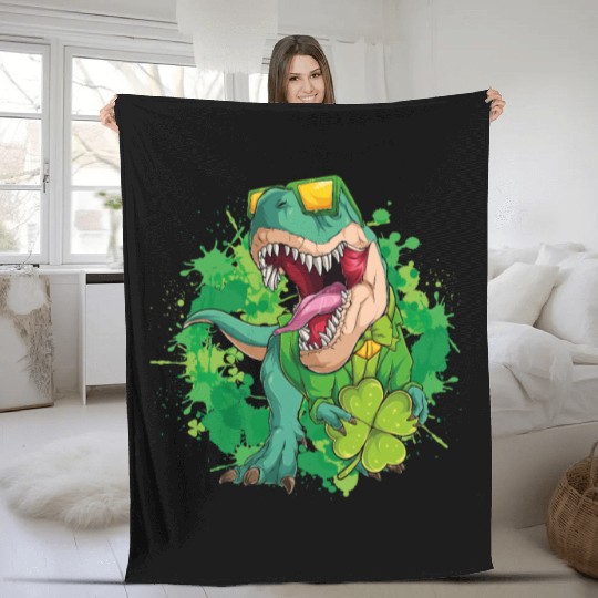 St Patrick s Day Dinosaur Trex Fleece Blankets