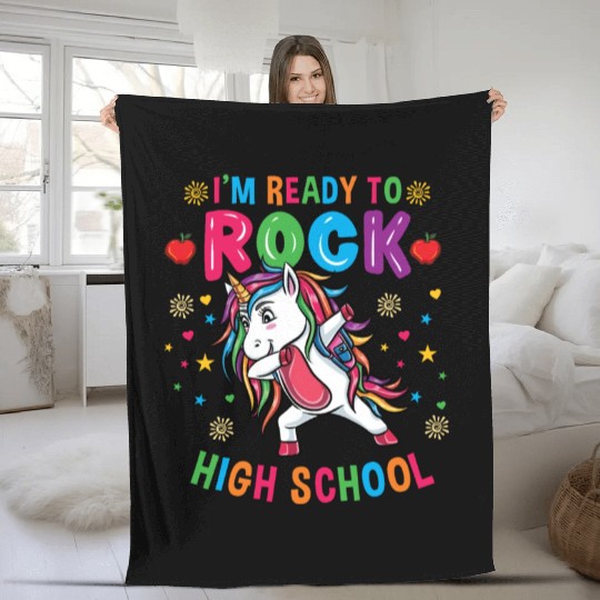 Unicorn Im Ready To Rock High School Fleece Blankets