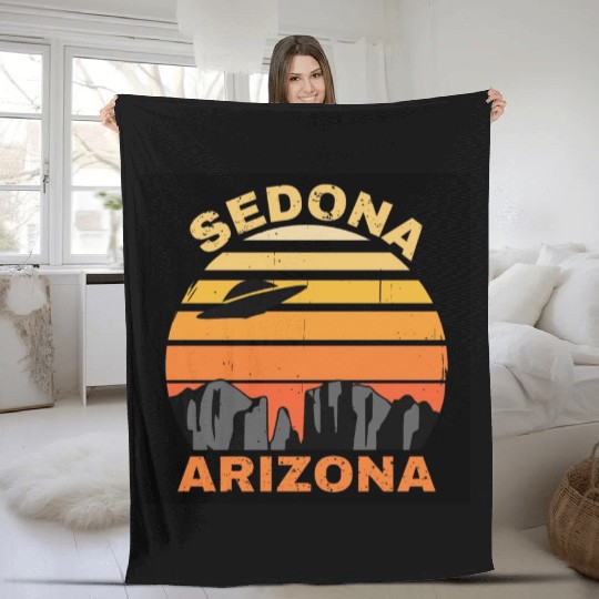 Sedona Arizonna Retro Sunset and UFO Fleece Blankets