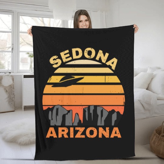 Sedona Arizonna Retro Sunset and UFO Fleece Blankets
