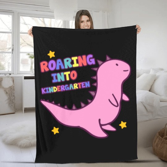 Roaring Into Kindergarten Cute Dinosaur Back To Fleece Blankets