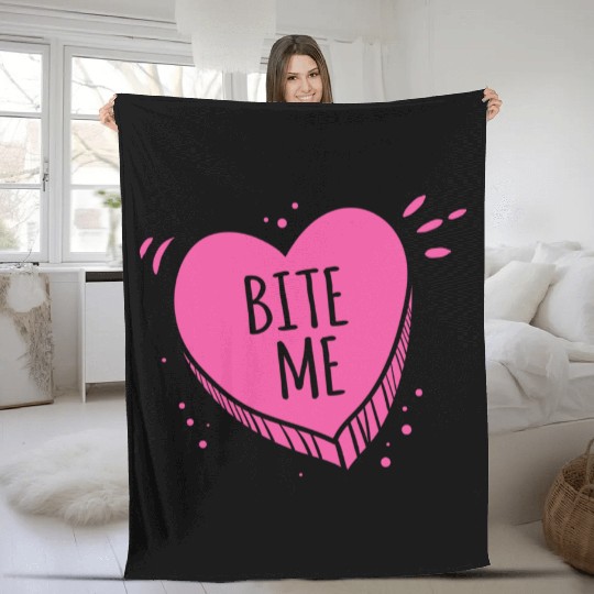 Bite Me Candy Heart Valentines Day Pink Sweet Gift Fleece Blankets