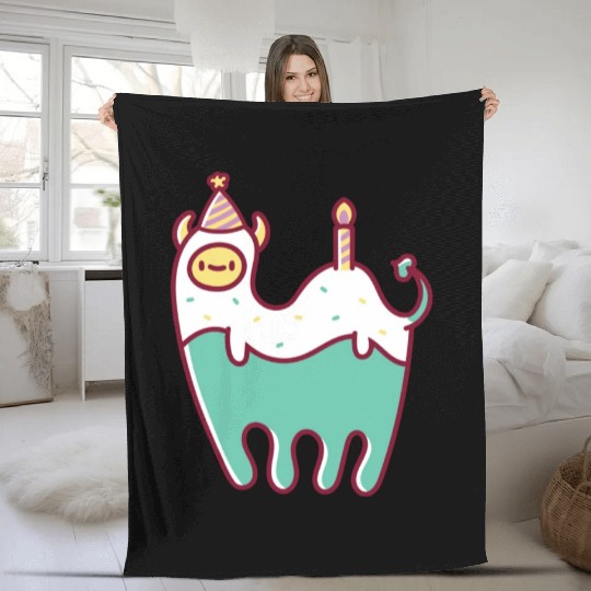 Green Llama Monster Party Fleece Blankets