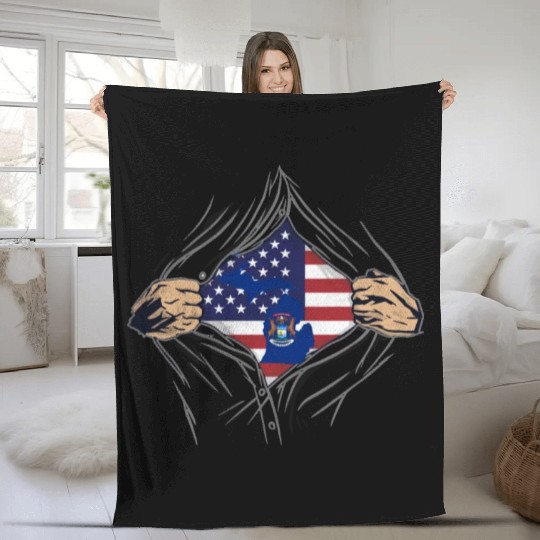 Rip Reveal America State Flag Michigan Fleece Blankets