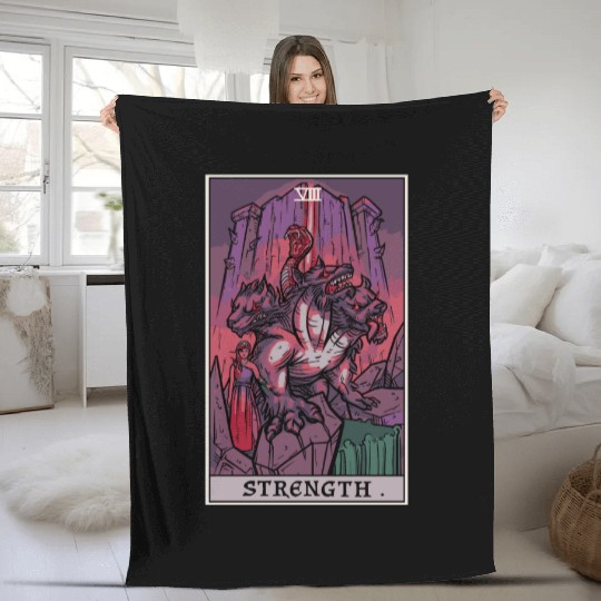Strength Tarot Card Halloween Cerberus Greek Mytho Fleece Blankets