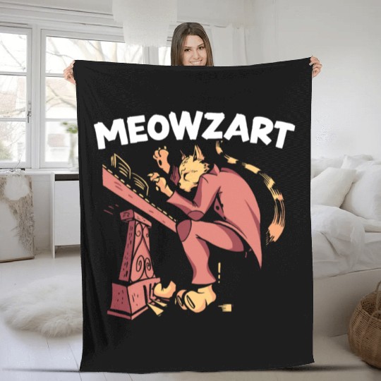 Meowzart Piano Cat Musician Musical Pianist Music Fleece Blankets