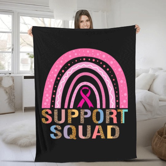 Support Squad Leopard Pink Warrior Breast Cancer Fleece Blankets