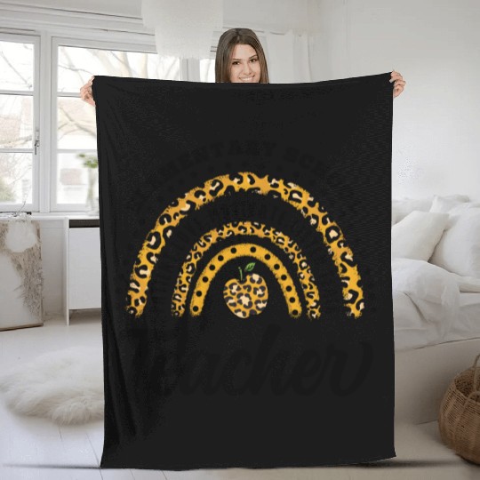 Leopard Print Elementary School Teacher Rainbow Fleece Blankets