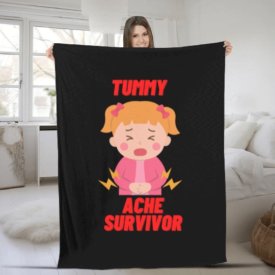 Tummy Ache Survivor Funny Back To School Fleece Blankets