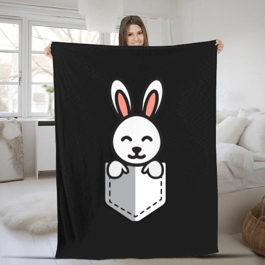 Bunny Pocket Cute Little Easter Sunday Egg Hunt Fleece Blankets