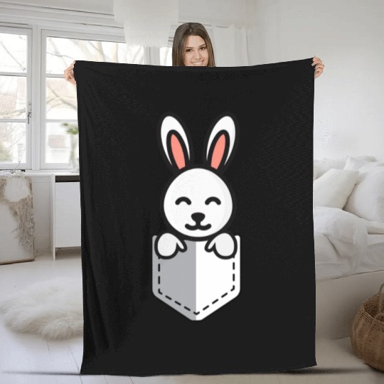 Bunny Pocket Cute Little Easter Sunday Egg Hunt Fleece Blankets