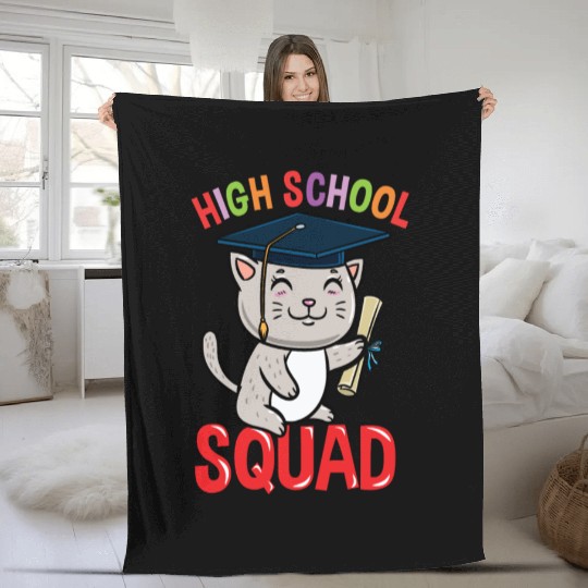 High School Squad Cat Back To School Fleece Blankets