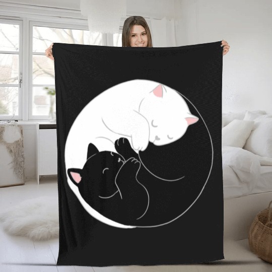 Yin Yang Cat For Cat Lover Fleece Blankets