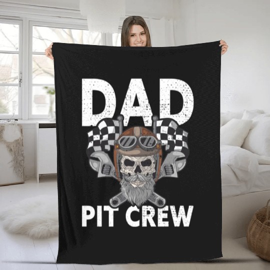 Dad Pit Crew Racing Familiy Race Car Kart Racer Fleece Blankets