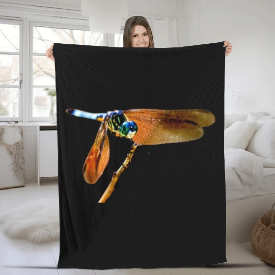 Colorful dragonfly on a branch Fleece Blankets