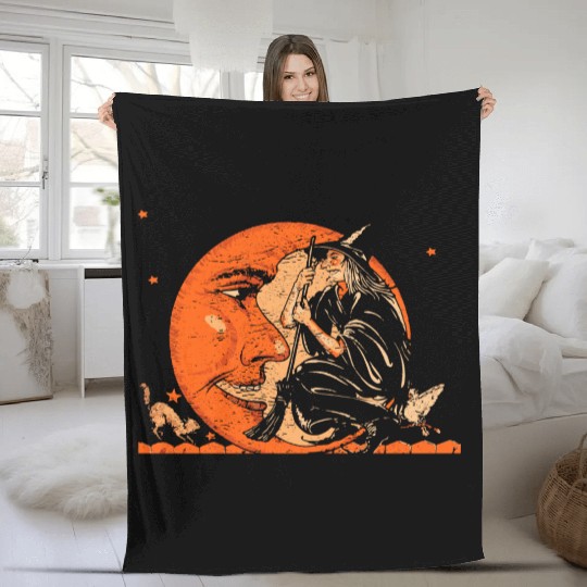 Great Vintage Witch And Moon Halloween Fleece Blankets