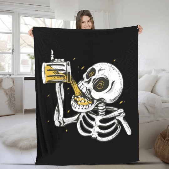 Skeleton drinking beer Fleece Blankets