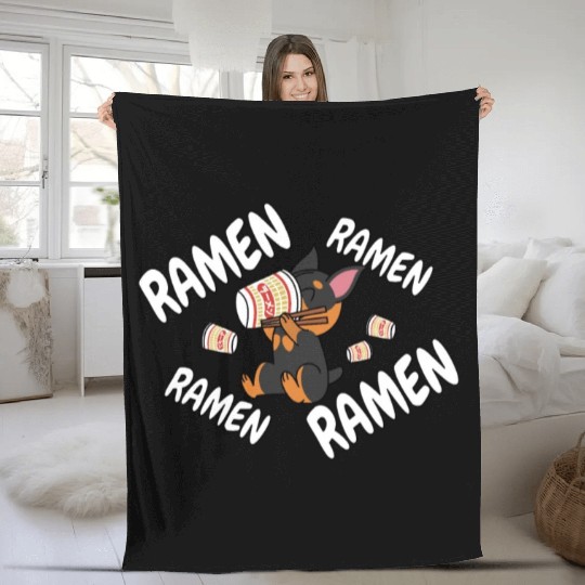 Doberman Instant Ramen Noodles Fleece Blankets