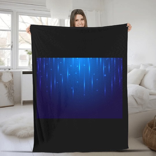 Navy Blue Glowing Neon Dots Fleece Blankets