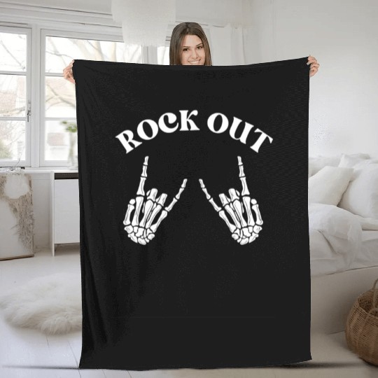 rock out skeleton hand pace sign rock and roll Fleece Blankets