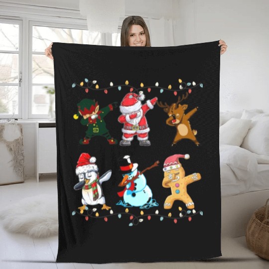 Funny Cute Dabbing Santa Elf Friends Christmas Mem Fleece Blankets