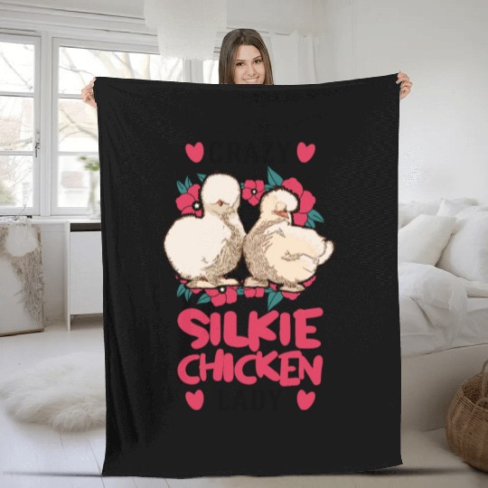 Crazy Silkie Chicken Lady Fleece Blankets