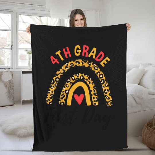 Rainbow First Day Of School 4th Grade Teacher Fleece Blankets