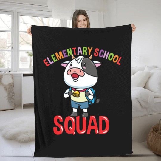 Cow Back To School Elementary School Squad Fleece Blankets