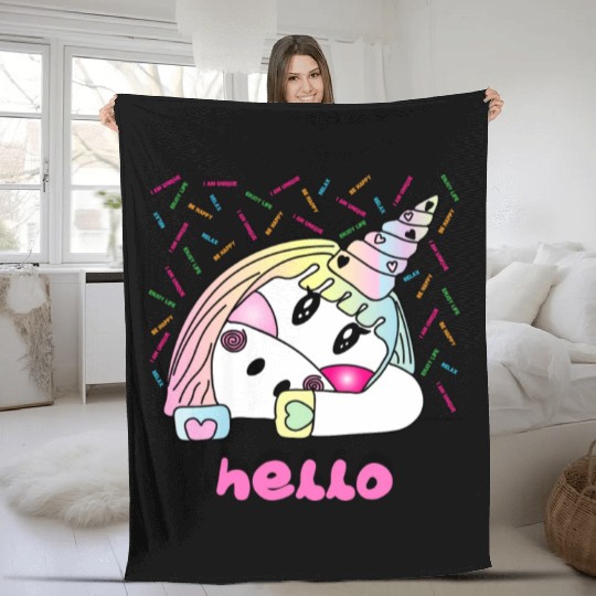 Happy Unicorn Fleece Blankets